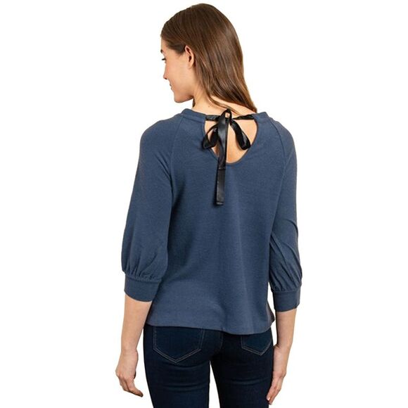Navy Blue Loose Fit Top With Back Tie Detail - Picture 3 of 7